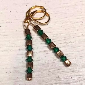 Pretty Habd Crafted Gold And Gree Dangle Earrings By London Bridges